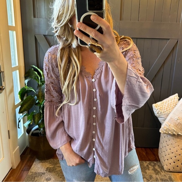 New Boho Lilac Purple Lace Festival Button Front Blouse Top Shirt - Picture 9 of 12
